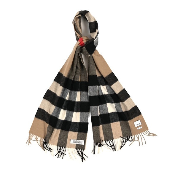 NEW 💕 XL BURBERRY LONDON Gray Half Mega Giant Check Cashmere Scarf Shawl Wrap - Picture 9 of 12